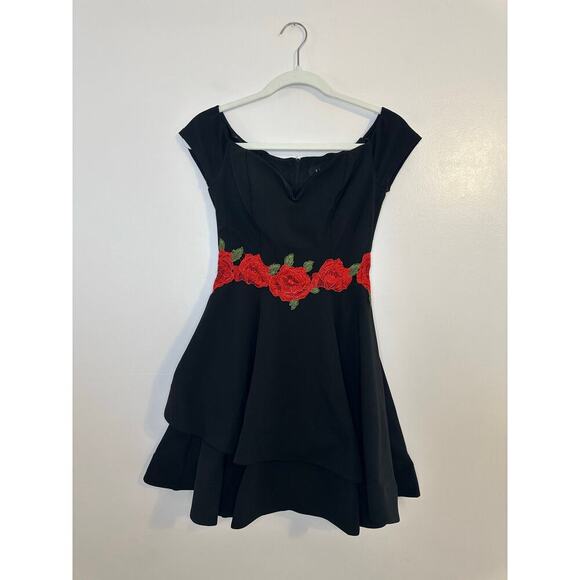 Vintage Y2K B. Darlin Juniors Rose Dark Romantic Goth Embroidered Mini Dress 5/6 - Picture 1 of 8